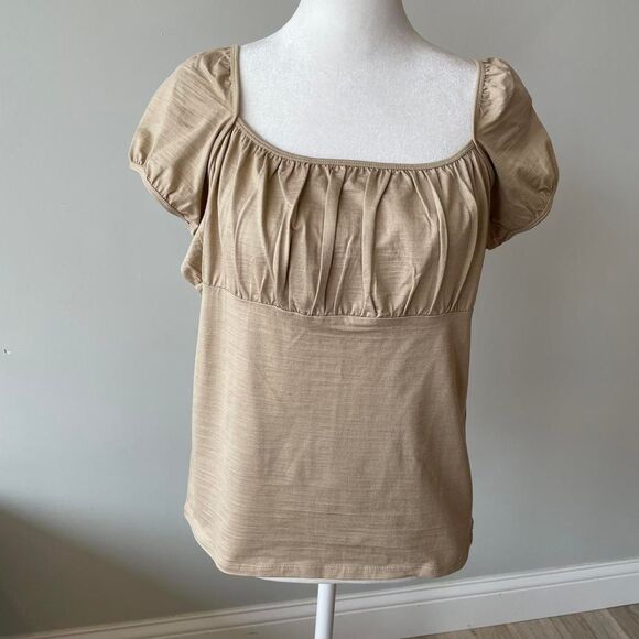 Beige Silk Blend Top Women's Large Minimalistic Quiet Luxury Layering Regency - Picture 2 of 7